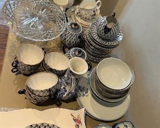 24-26 pieces Russian Lomonosov hand painted cobalt blue set porcelain