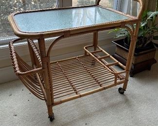 	#17	Vintage bamboo bar/tea cart on casters 27x17.5x21	 $60.00 				