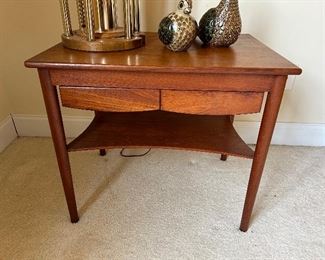 	#21	Vintage Danish teak side table with 2 drawers and shelf 26x19x23	 $150.00 				