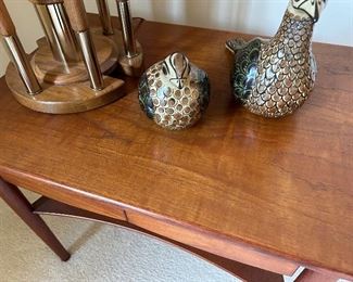 	#21	Vintage Danish teak side table with 2 drawers and shelf 26x19x23	 $150.00 				