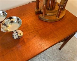 *	#22	Vintage Danish teak side table with 2 drawers and shelf 26x19x23	 $150.00 				