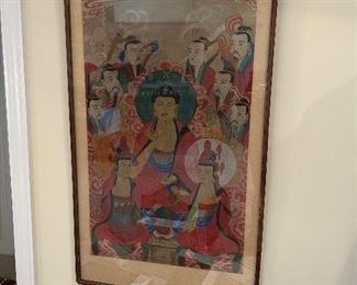 #47	Large 19th C. Yi Dynasty Korean Buddhist painting on silk framed art.  Hung in Monastery  25x45	$150						
