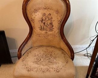 	#72	Carved parlor chair on casters	 $40.00 				