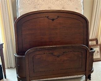 	#64	Antique full bed with headboard, footboard, side rails, slats and pillowtop mattress and box spring	 $125.00 				