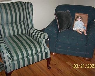 Wing back chair, La-Z-Boy chair, old doll