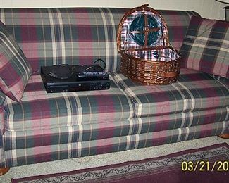La-Z-Boy sofa, picnic basket, DVD player