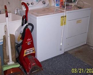 Speed Queen washer, Whirlpool dryer, Vacuum and floor cleaner