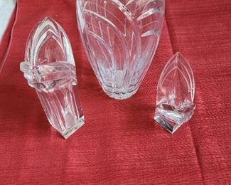 Maestro crystal vase 10" tall, Mikasa vase 8" tall, Mikasa candle holder