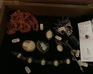 Old beautiful cameo pins and bracelet