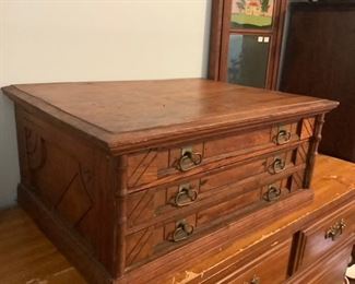 Lovely wood 3 drawer table top cabinet.