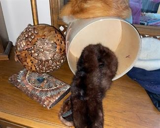 Pheasant feather had & purse - mink collar