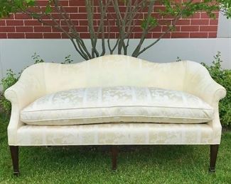 Hepplewhite style camelback sofa down filled damask 60” x 32” x 32” 

Was $900  
Now $325