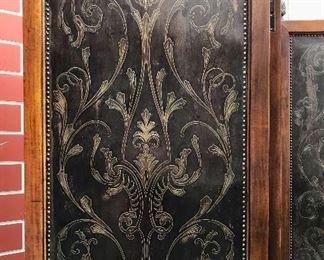 Detail

3-Panel floor screen
studded & etched metal & wood frame with brass acorn finials & bun feet, 20th c
3 20” panels, 75” h

Was $900
Now $270