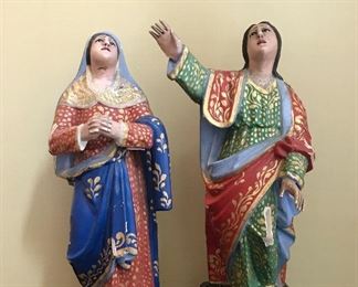 2 19th c polychrome carved wood Santos figures with glass eyes, scattered paint loss
11” h & 11.25” h 

Was $900
Now $300
