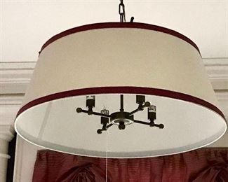 Custom nickel pendant light with banded silk shade 
24” x 17”h 

Was $600
Now $225