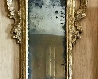 (1 of pair)
Pair 18th c Italian carved & giltwood framed mirrors, original mirrors, minor gilt loss
Each 30” x 14.75”

Was $3500 pair
Now $1500 pair
