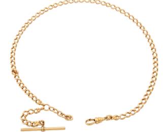 Lot 86: A 14k Gold watch chain.  29.8 grams total weight.  16 3/4" long overall.  Minor wear.  ESTIMATE $1,000-1,500
  