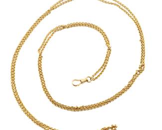 Lot 125:  A 10k Gold watch chain.  24.2 grams total weight.  50" long overall.  Minor wear.  ESTIMATE $1,000-1,500
