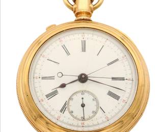 A Swiss Split Second Chronograph.  50 mm, DMK, SW, LS, Crescent Watch Case Co. GF, OF, Porcelain SSD with Roman numerals, serial #86158.  Minor wear, dial hairlines, winds, sets and running when cataloged.  ESTIMATE $400-600
