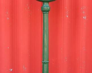 Lot 117: A late 20th century Reproduction Street clock.  Electric movements with two 21" painted metal dials and Arabic numerals and three subsidiary dials at each.  Cast Aluminum stand with scrolled crest over an unmarked marque, circular molded dial head on a tapered post with paneled base.  Painted finish with wear and paint loss, running when cataloged.  138" high overall.  ESTIMATE $2,000-3,000
