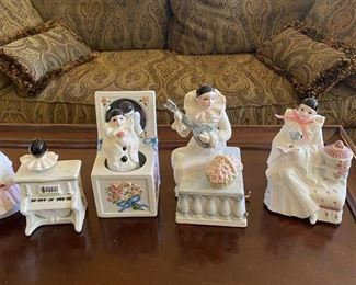 Collection of clown music boxes