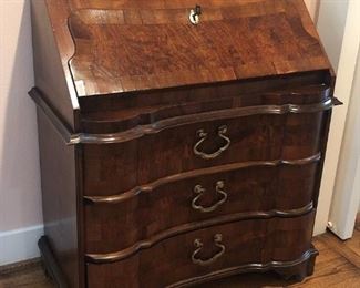 Antique Italian walnut drop-front bureau/secretaire with serpentine drawers, circa 1850