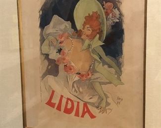 Belle Epoque Period Jules Cheret stone lithograph "Alcazar E'Ete Lidia" with Imprimere Chaix blind stamp