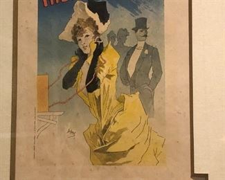 Belle Epoque Period Jules Cheret stone lithograph "Theatrophone" with Imprimere Chaix blind stamp