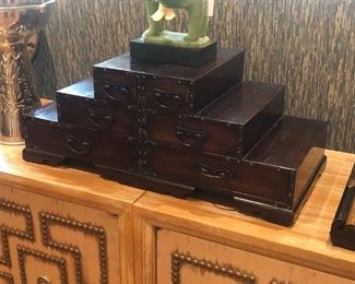 Asian wooden pyramid/stepped trinket or jewelry box.