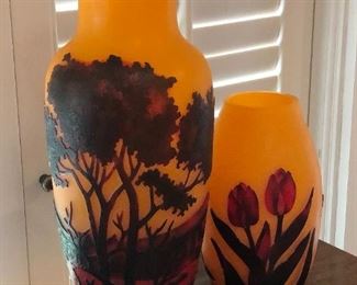 Galle style cameo art glass vases