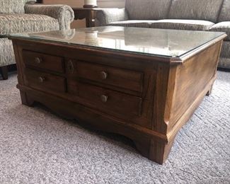 Vintage Hekman Furniture coffee table with added glass top