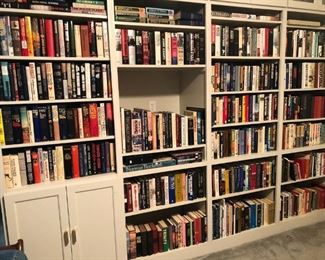 Bookcases filled with over 1000 books, mostly hardbacks (novels, history, bios, classics, non-fiction, etc)