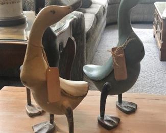 Folk art carved/painted wooden geese