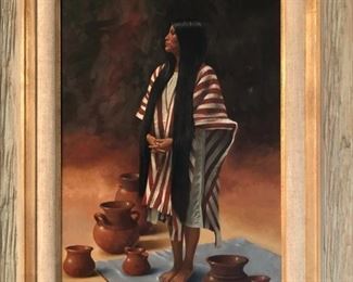 Oil on canvas portrait of Native American woman by Don Seegmiller (Utah, b. 1955)