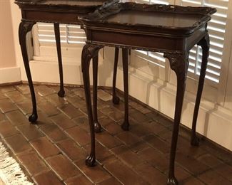 Pair of vintage Chippendale style ball-and-claw foot side tables