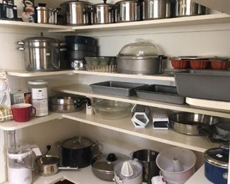 LOTS of kitchenware, cookware, bakeware, cutlery and small appliances (Kitchenaid, Delonghi, vintage Sunbeam, Cutco, Pyrex, Corningware, etc)