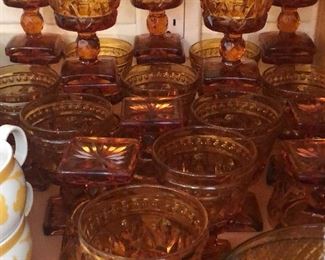 Set of vintage Durand France amber glass stemware