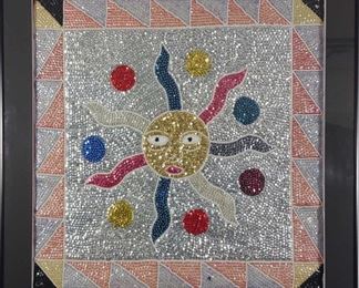 Haitian Vodou Flag Sequin Art in Frame