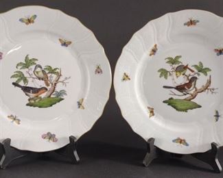 Two Herend Rothchild Bird Dinner Plates 10"