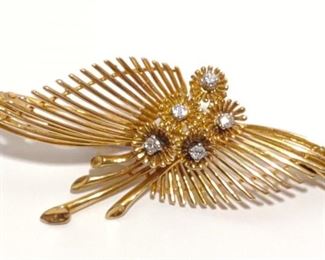 14K Gold & Diamond Flair Brooch / Pin