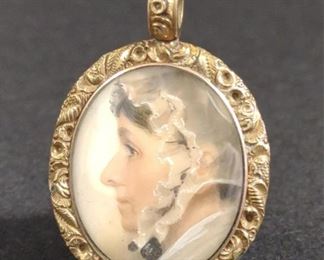 19th c. 10K Miniature Watercolor Portrait
