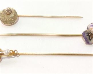 Three 10K Gold Stick Pins