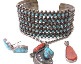 Sterling Turquoise & Coral Jewelry Suite Maisels