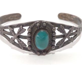 Fred Harvey Era Turquoise Silver Cuff Bracelet