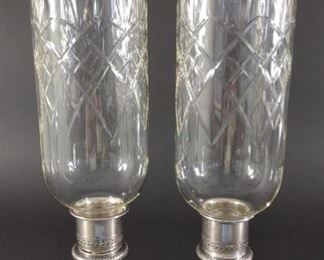 Pair of Hamilton Sterling Silver Hurricane Lamps