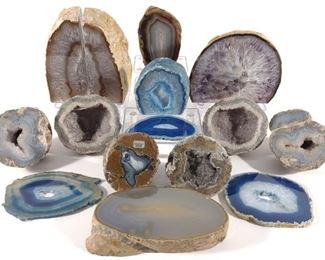 Group of Cut Geodes & Mineral Specimens