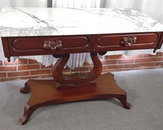 Victorian Style Marble & Mahogany Console Table