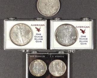 3 Silver Eagle Dollars & Silver Half Dollar Set