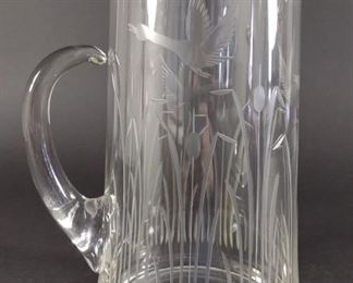 Hawkes Signed Etched Crystal Art Glass Pitcher