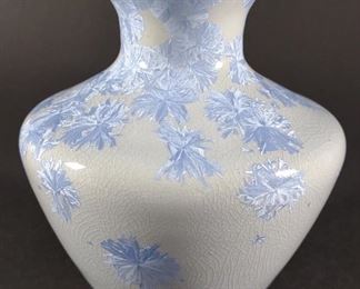 Crystalline Glazed Blue & Silver Vase (signed)